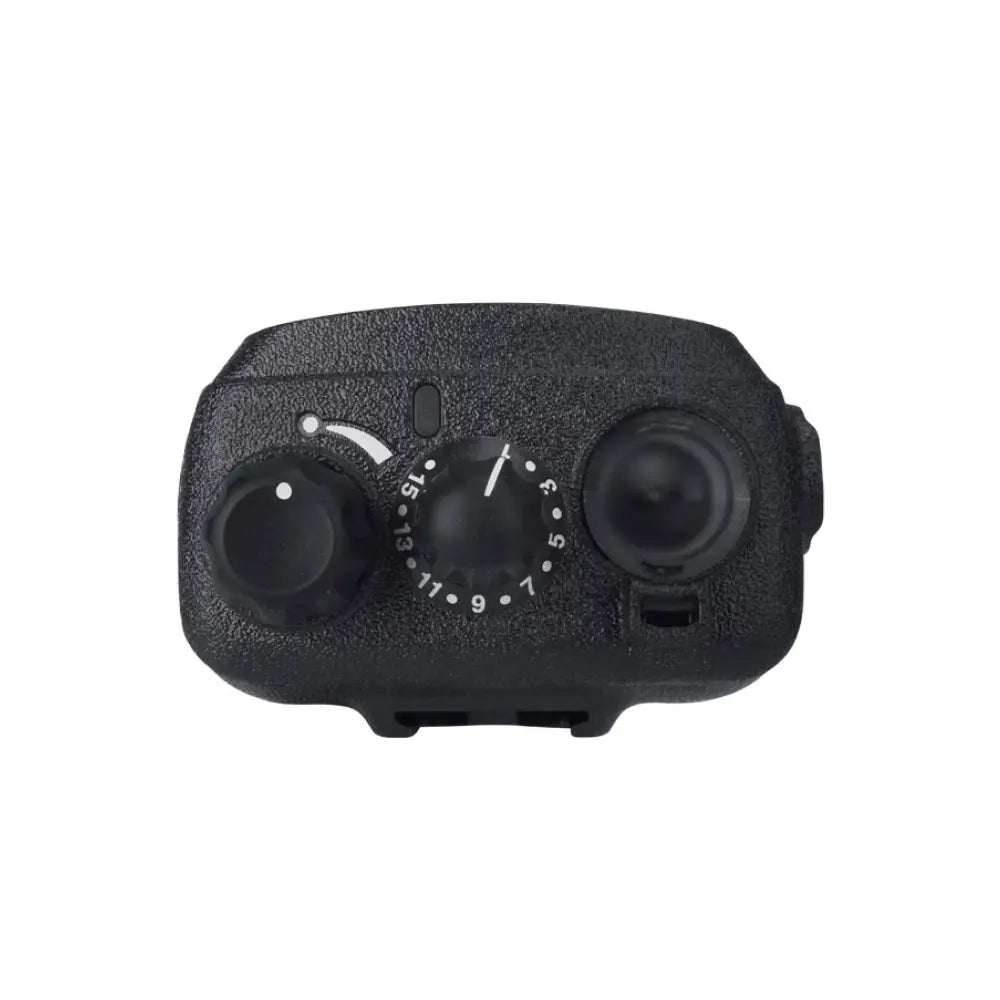A close-up of a black textured camera lens protector cover with two circular openings and a central focus adjustment dial, shown on a plain white background.